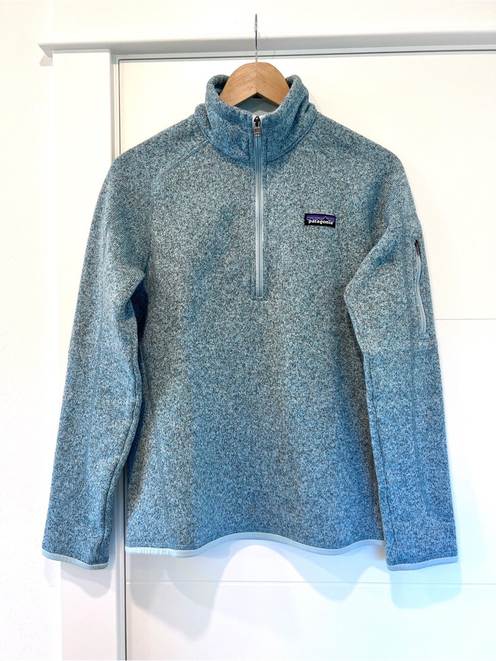 Patagonia Womens Quarter-Zip Better Sweater Fleece, Heather Light Blue M